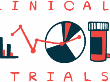 A bar graph, a pie chart, and a bottle of prescription medication are used to illustrate potential clinical trial results.