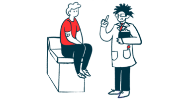 An illustration of a doctor talking to a patient.