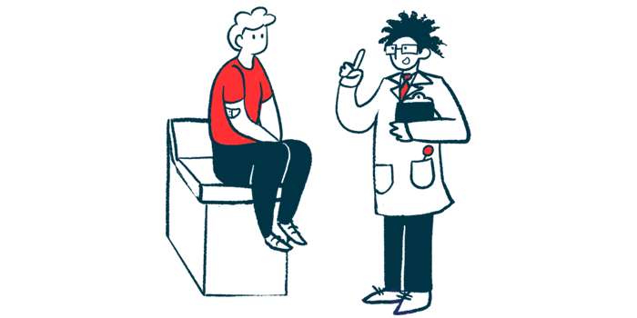 An illustration of a doctor talking to a patient.