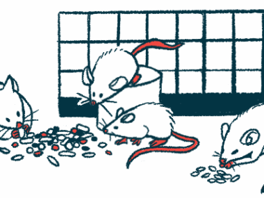 Illustration shows mice in a lab eating.
