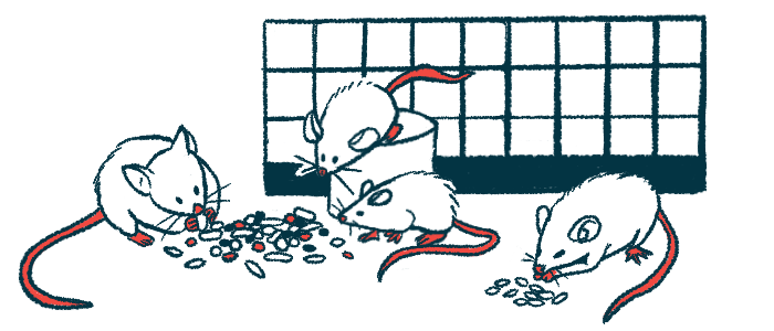 Illustration shows mice in a lab eating.